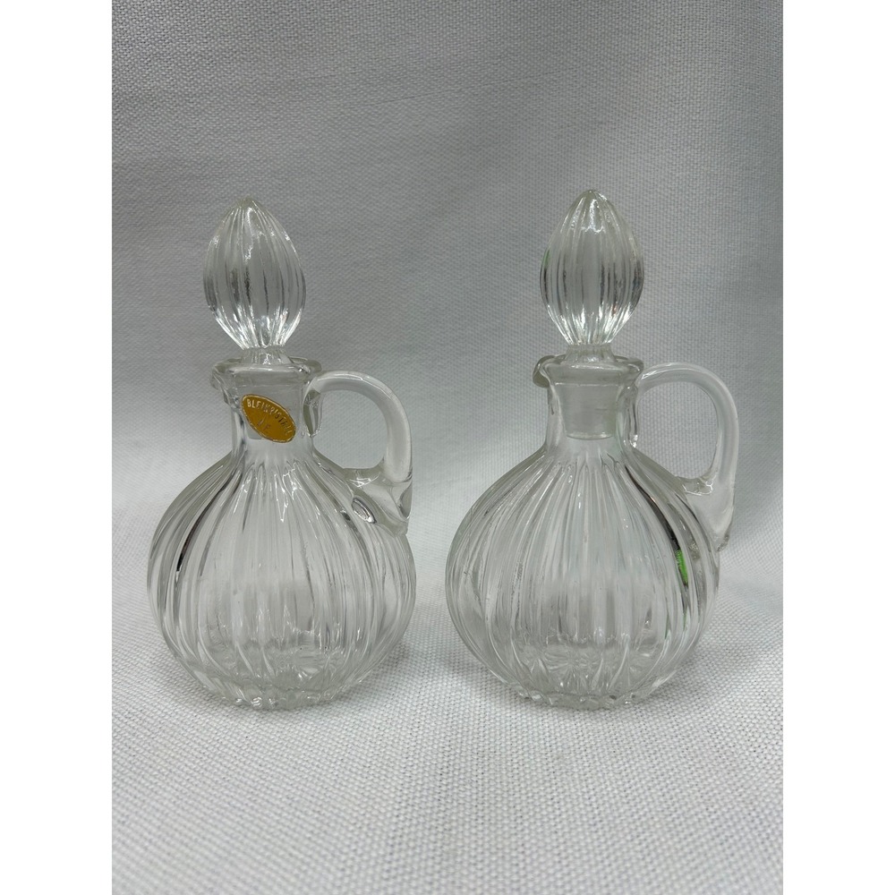 VTG Bleikristall Lead Crystal Cruet Set Oil Vinegar Bottles Germany Glass Pair